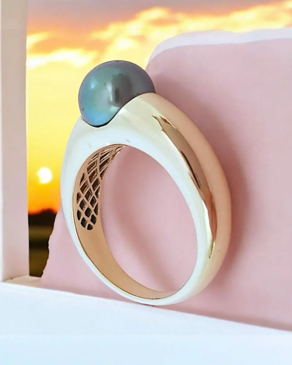 Bague or jaune Perle de Tahiti