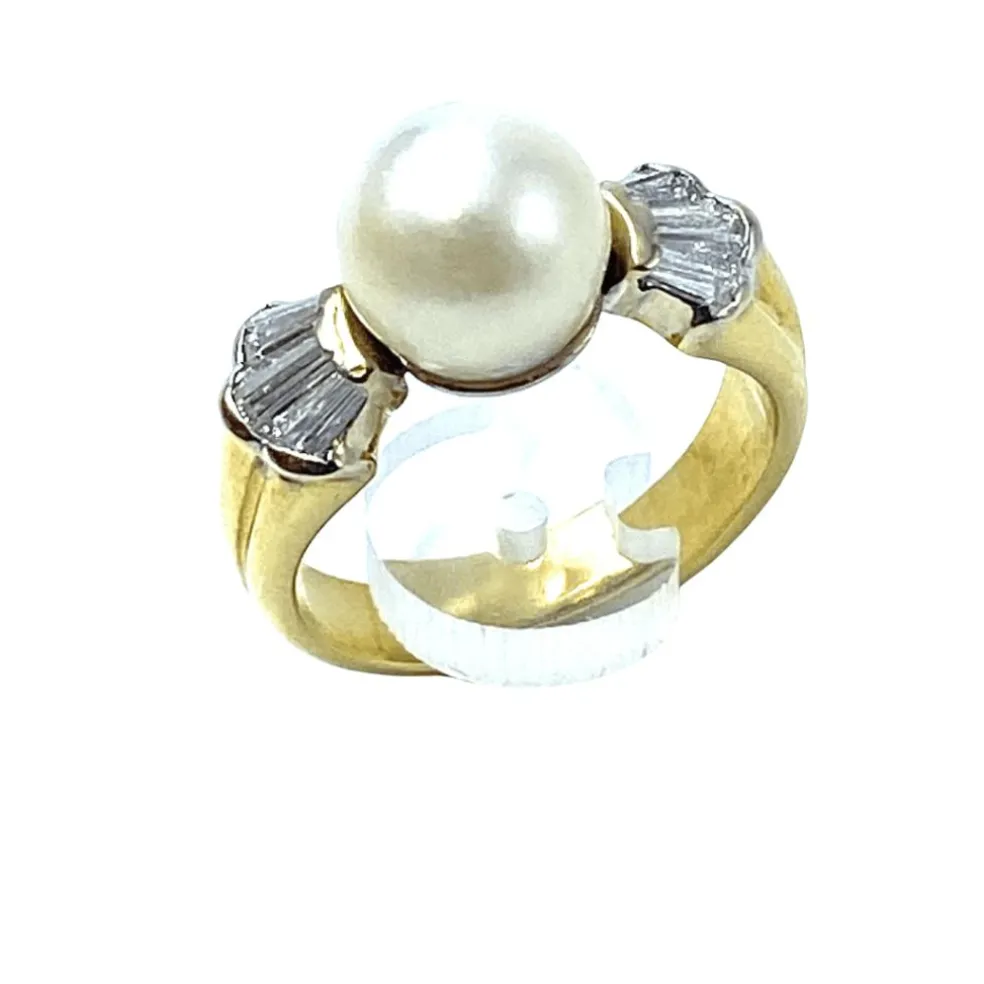 Bague Or jaune Perle Diamants.