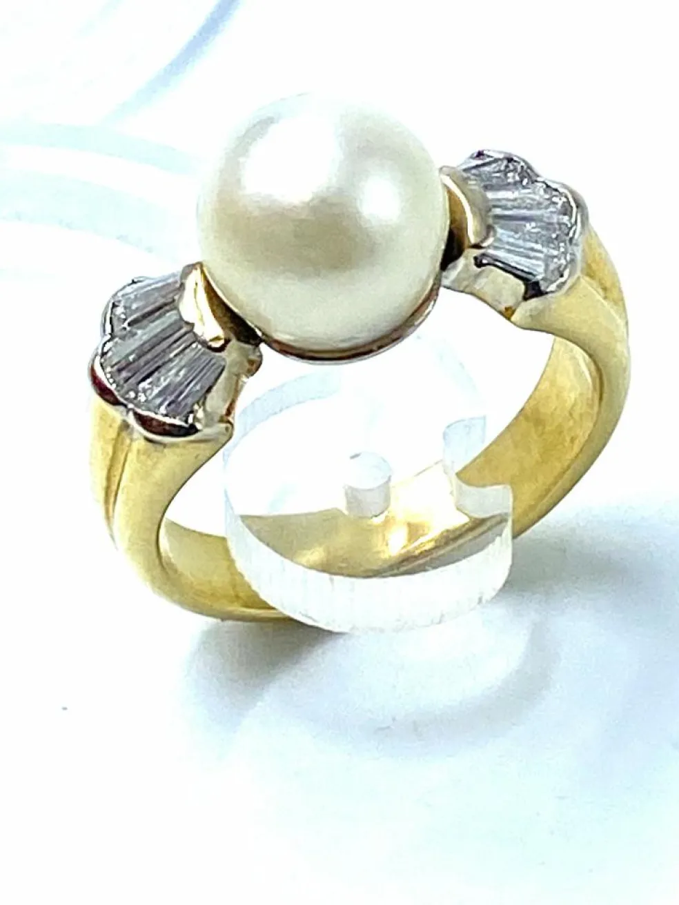 Bague Or jaune Perle Diamants.