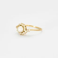 Bague or jaune perle diamants