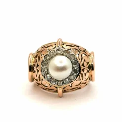 Bague or jaune perle et diamants