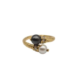 Bague or jaune perles de culture et diamants