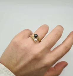 Bague or jaune perles de culture et diamants