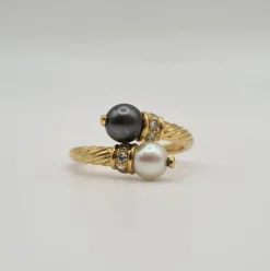 Bague or jaune perles de culture et diamants