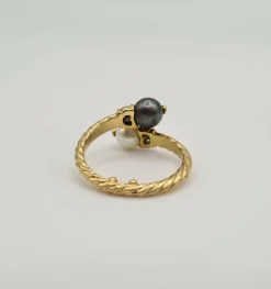 Bague or jaune perles de culture et diamants