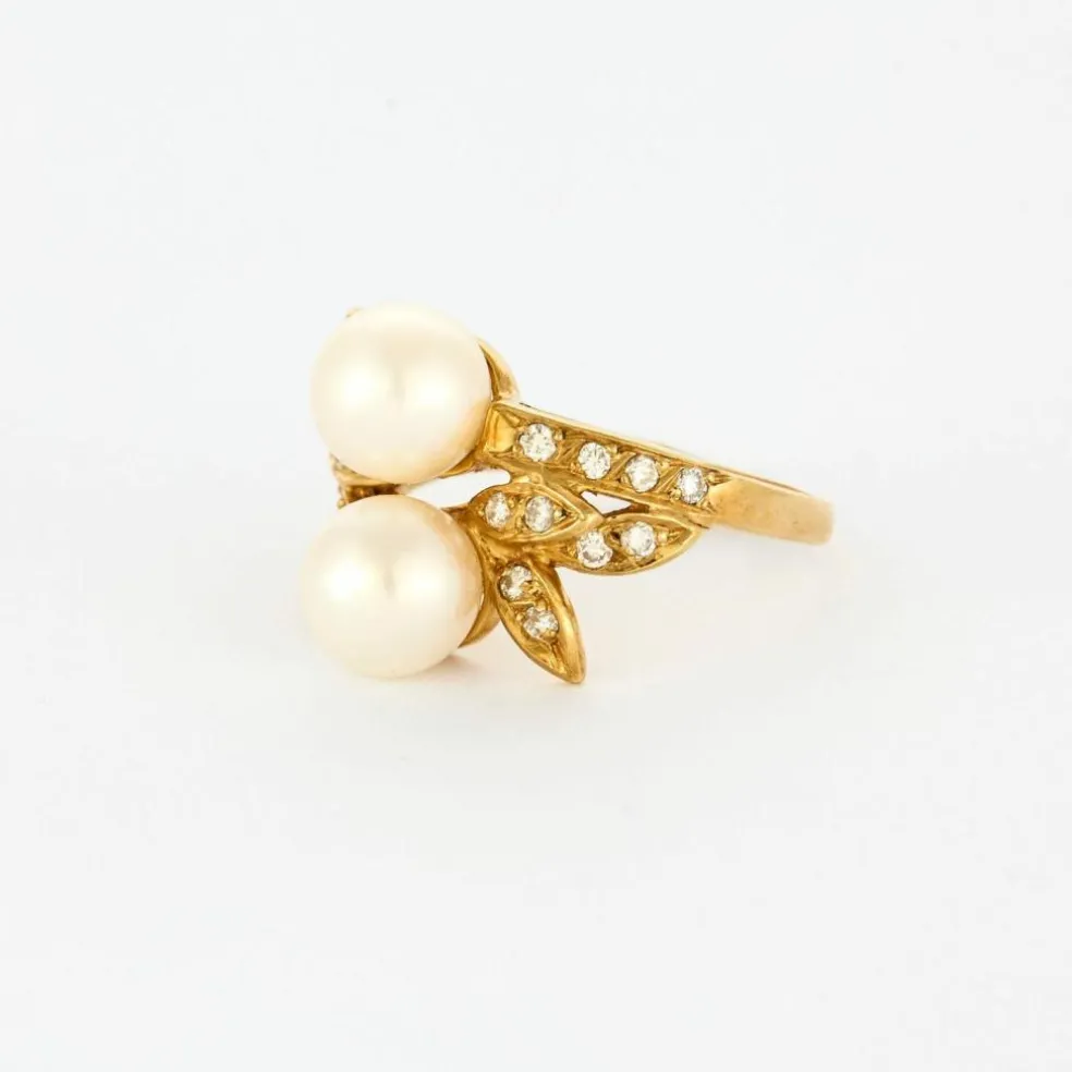 Bague or jaune, perles et diamants