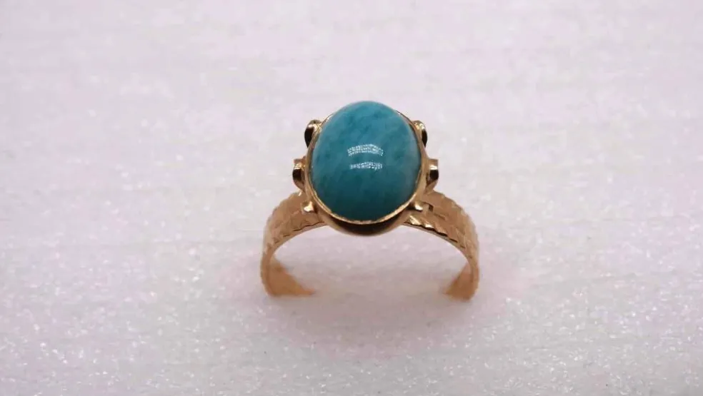 Bague Or jaune pierre bleue