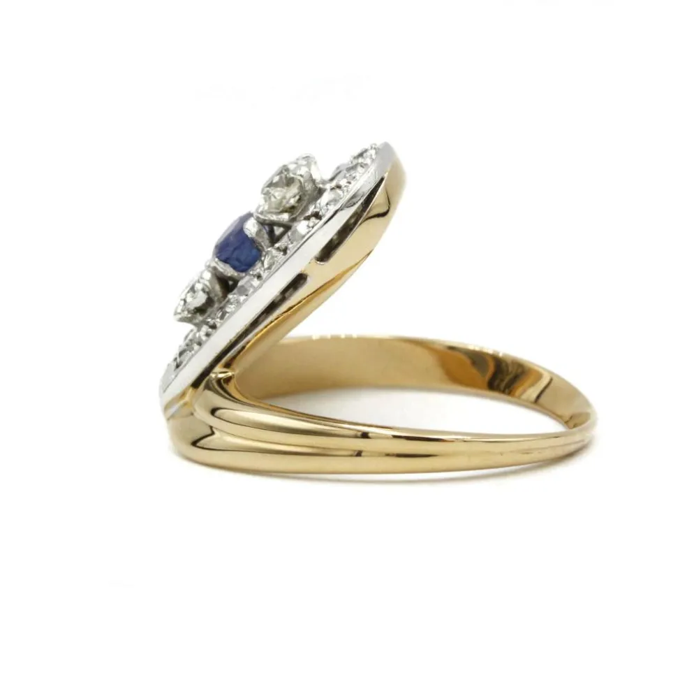 Bague or jaune platine diamants saphir
