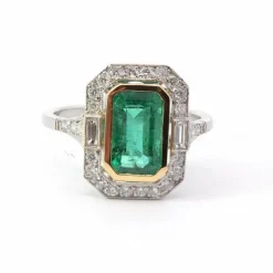 Bague Or jaune Platine Emeraude Diamant