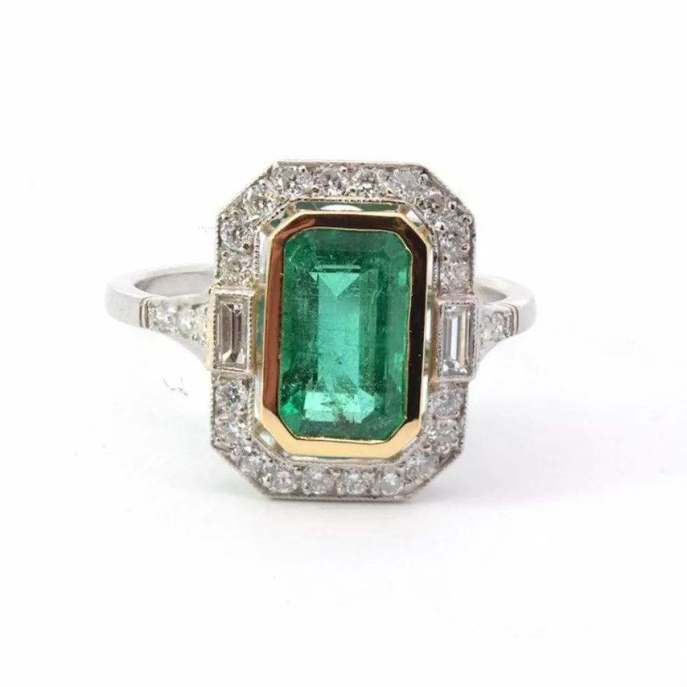 Bague Or jaune Platine Emeraude Diamant