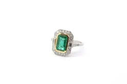 Bague Or jaune Platine Emeraude Diamant