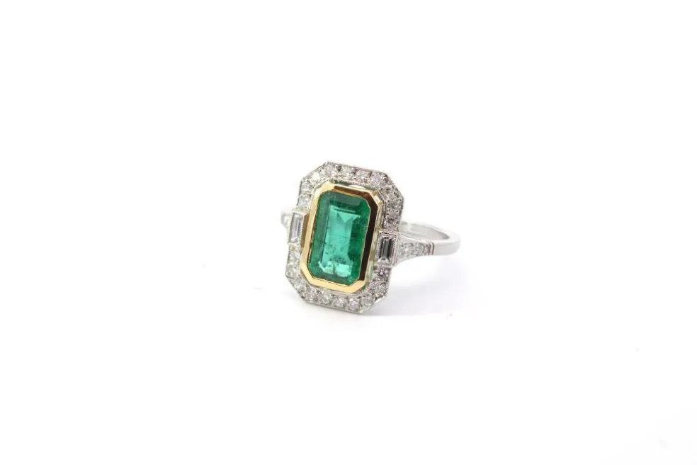 Bague Or jaune Platine Emeraude Diamant