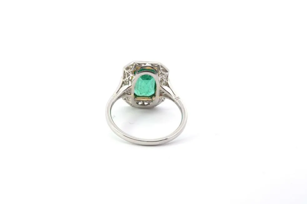 Bague Or jaune Platine Emeraude Diamant