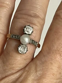 Bague Or Jaune Platine Perle Diamants