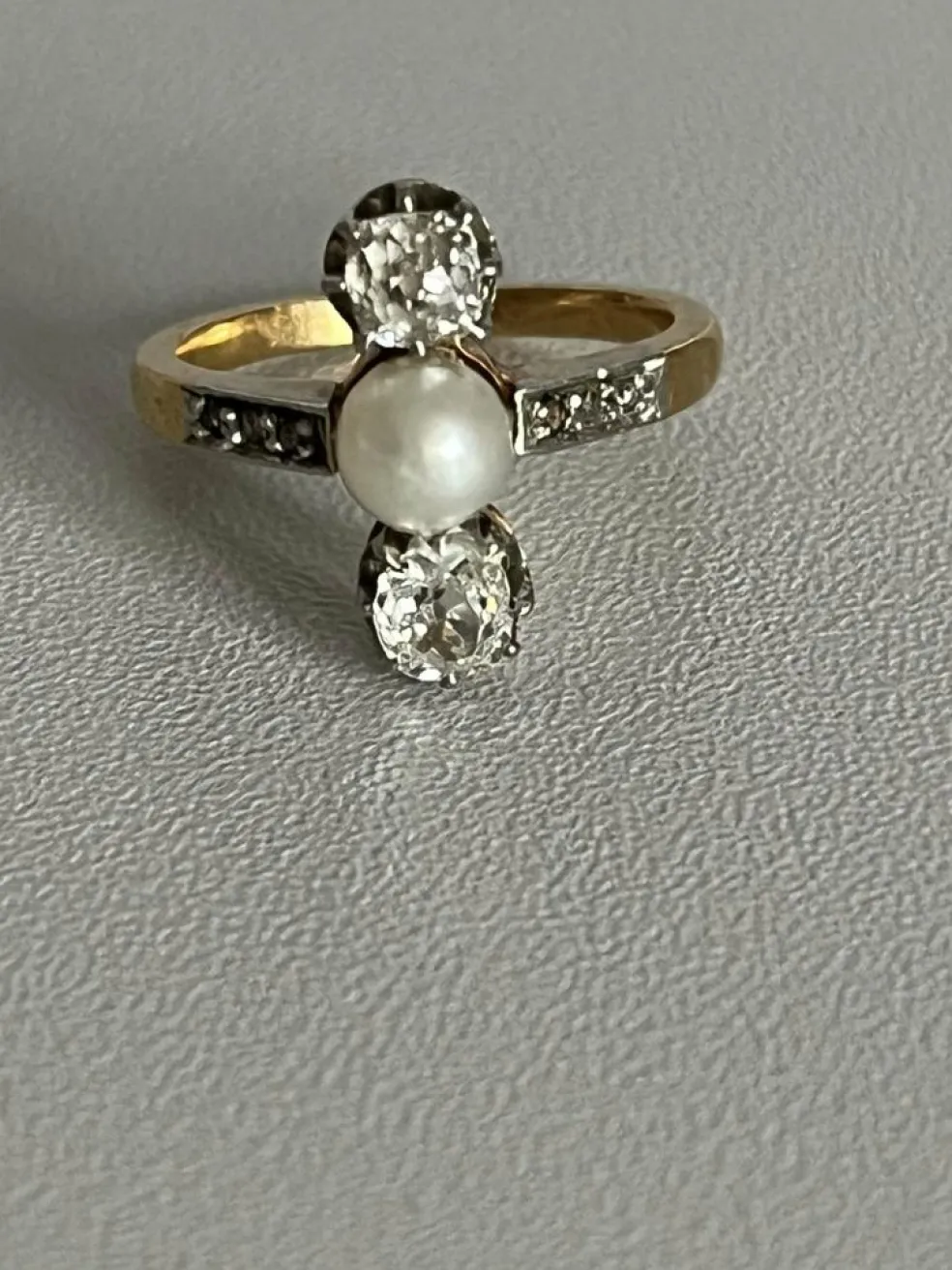 Bague Or Jaune Platine Perle Diamants