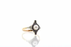 Bague Or jaune Platine Perle Diamants Saphirs