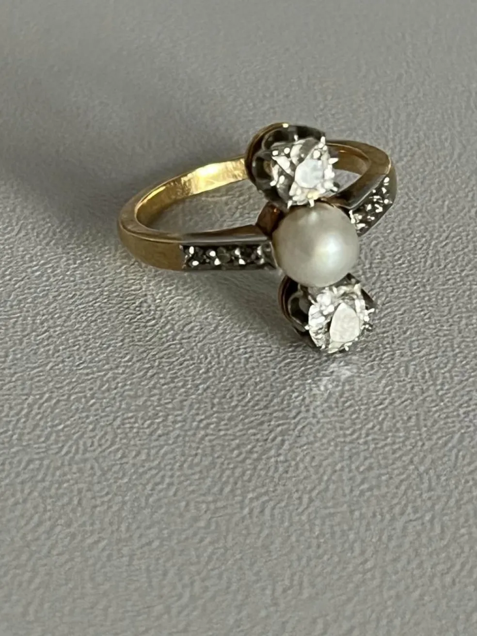 Bague Or Jaune Platine Perle Diamants