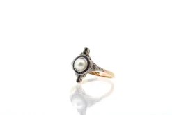 Bague Or jaune Platine Perle Diamants Saphirs