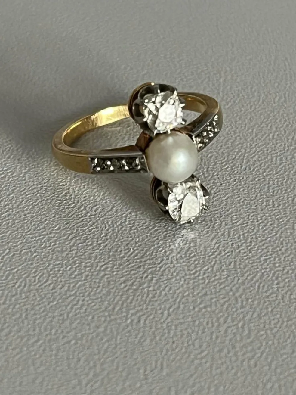 Bague Or Jaune Platine Perle Diamants