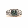 Bague Or jaune Platine Saphir vert Diamant