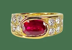 Bague or jaune rubis 2,25 carats et 10 diamants