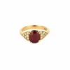Bague or jaune, rubis 2,50 cts, diamants