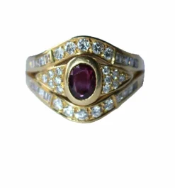 Bague or jaune rubis diamants