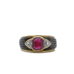 Bague Or jaune Rubis Diamants Nacre
