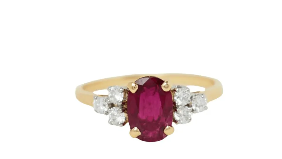 Bague or jaune rubis diamants
