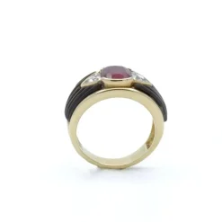 Bague Or jaune Rubis Diamants Nacre