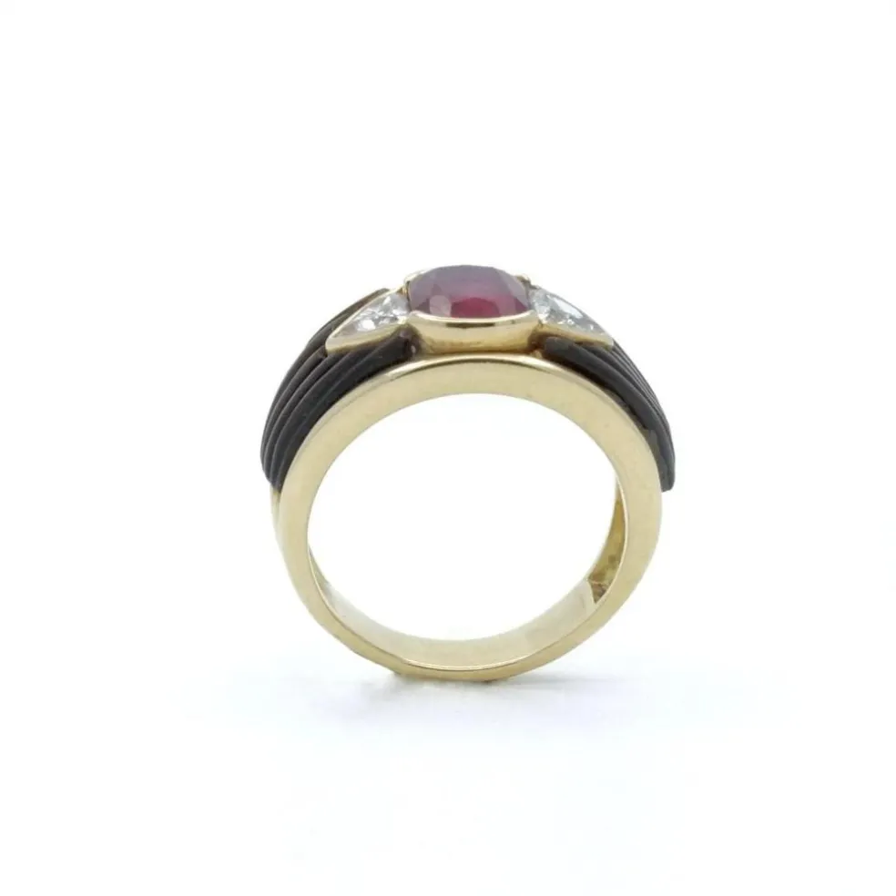 Bague Or jaune Rubis Diamants Nacre