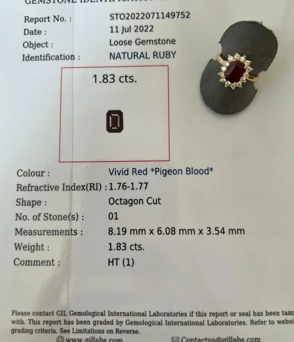 Bague or jaune rubis diamants
