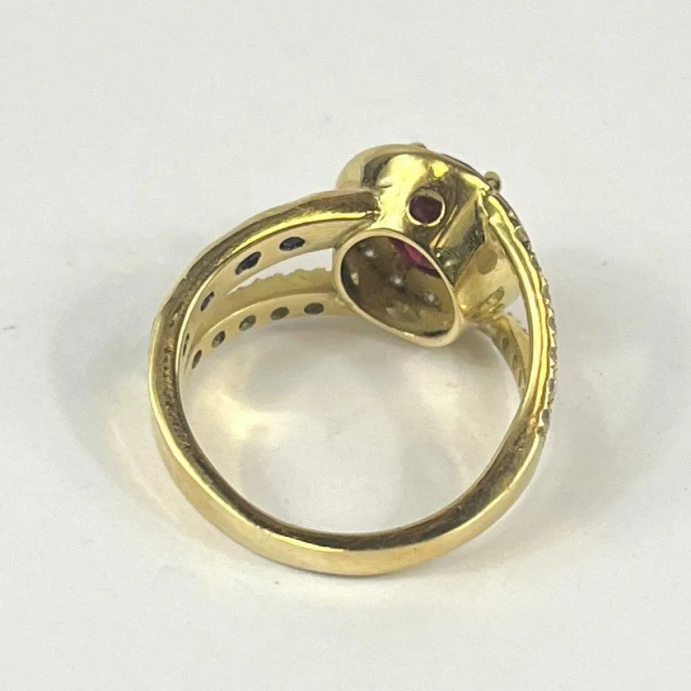 Bague Or jaune Rubis Diamants Saphir