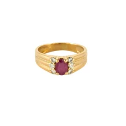 Bague or jaune, rubis et brillants