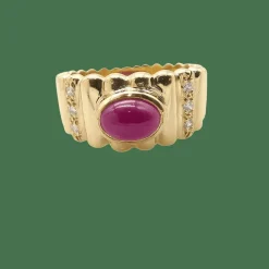 Bague or jaune rubis et diamants