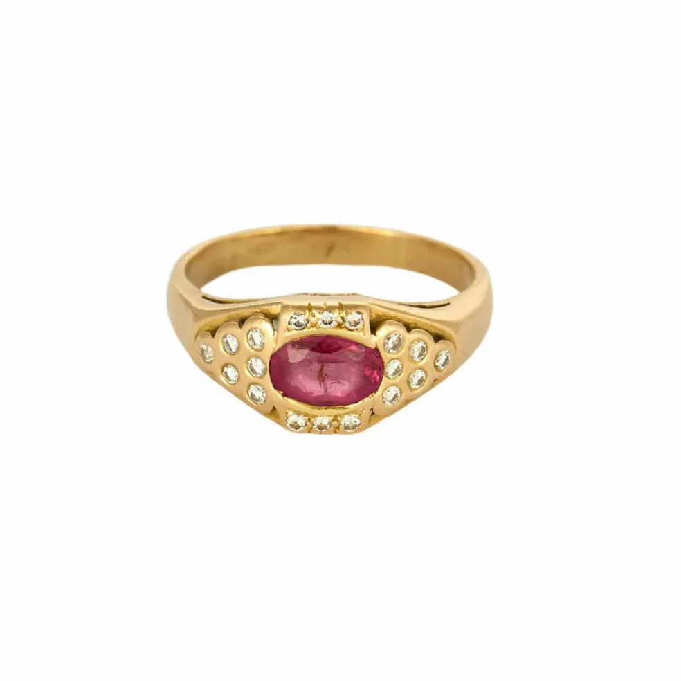 Bague or jaune, rubis et diamants