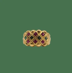 Bague or jaune rubis émeraudes