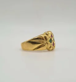 Bague or jaune rubis émeraudes