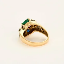 Bague or jaune, rubis, saphir, émeraude et diamants