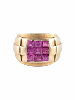 Bague Or jaune Rubis synthétiques