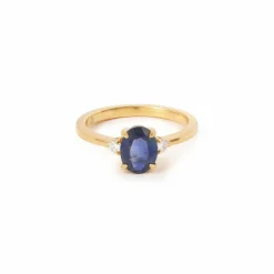 Bague or jaune, saphir 1.20 carat, diamants