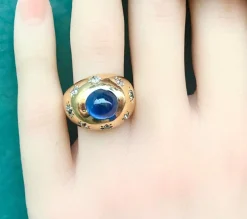 Bague or jaune saphir 5,10 carats Ceylan non chauffé et diamants