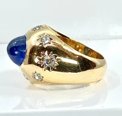 Bague or jaune saphir 5,10 carats Ceylan non chauffé et diamants