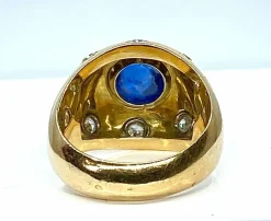 Bague or jaune saphir 5,10 carats Ceylan non chauffé et diamants