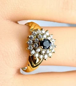 Bague or jaune saphir 26 diamants