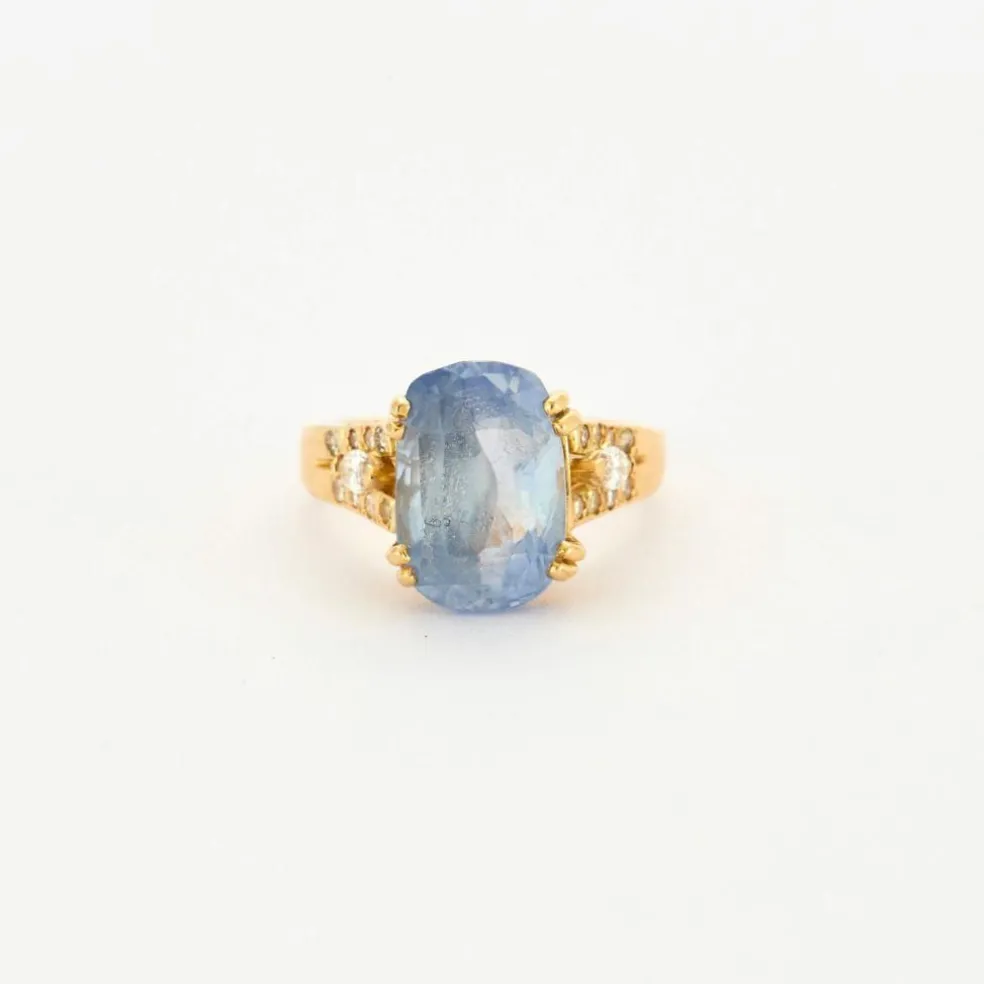 Bague or jaune saphir Ceylan clair et diamants