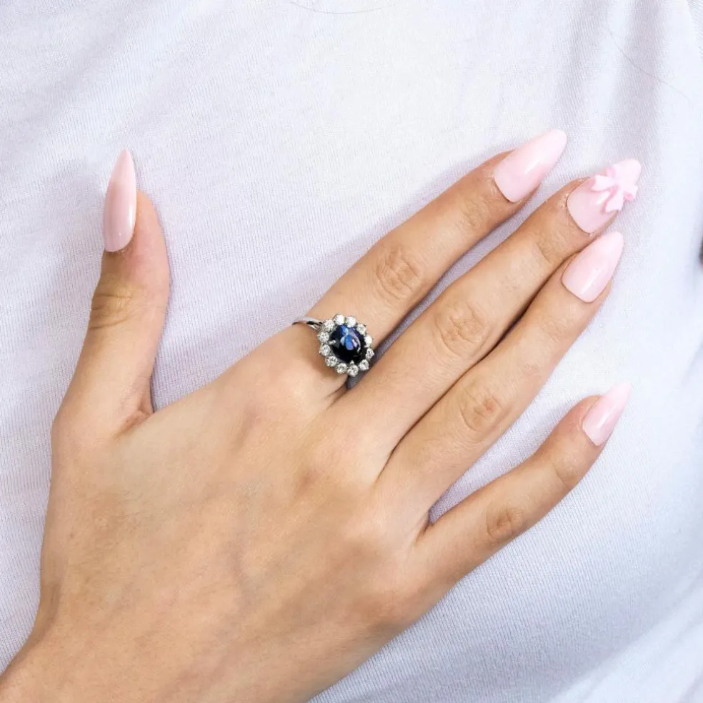 Bague or jaune saphir 4cts, diamants 2cts