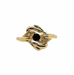 Bague or jaune, saphir, diamants