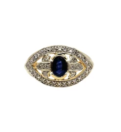 Bague or jaune saphir diamants