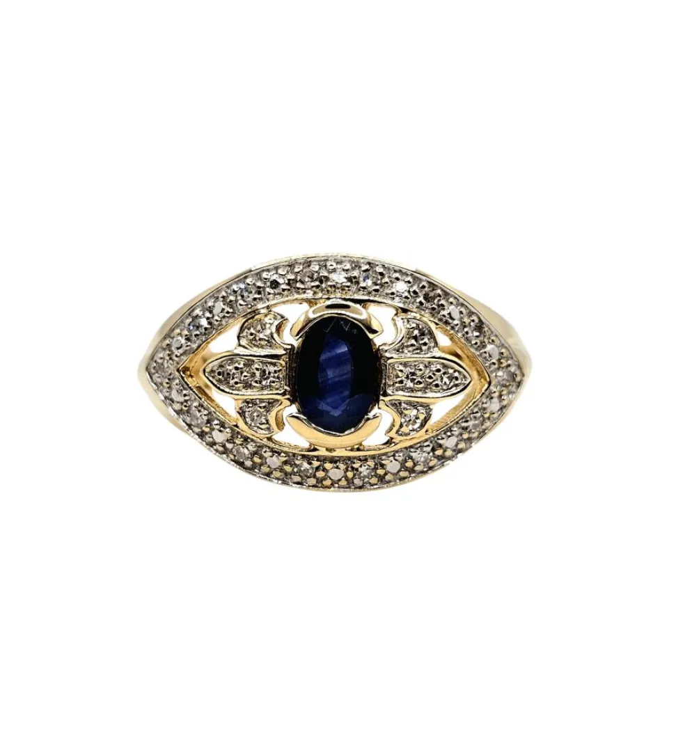 Bague or jaune saphir diamants